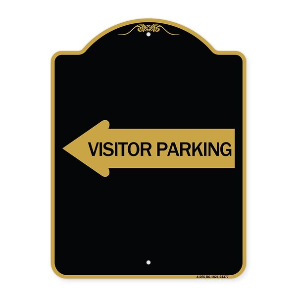 Visitor Parking With Left Arrow, Black & Gold Aluminum Architectural Sign, 18" x 24", BG-1824-24377